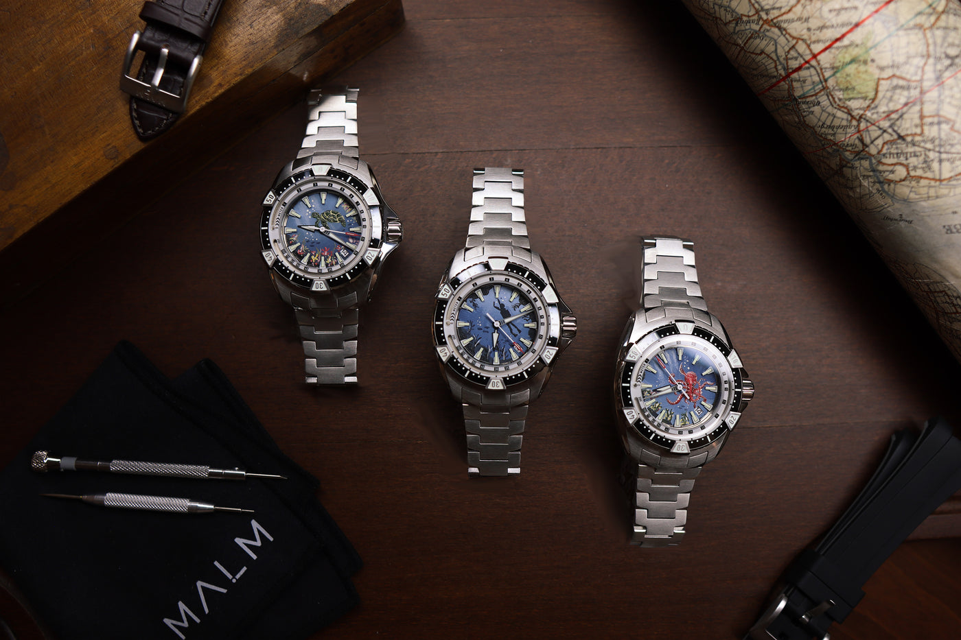 malm watches art collection with hand painted dials
